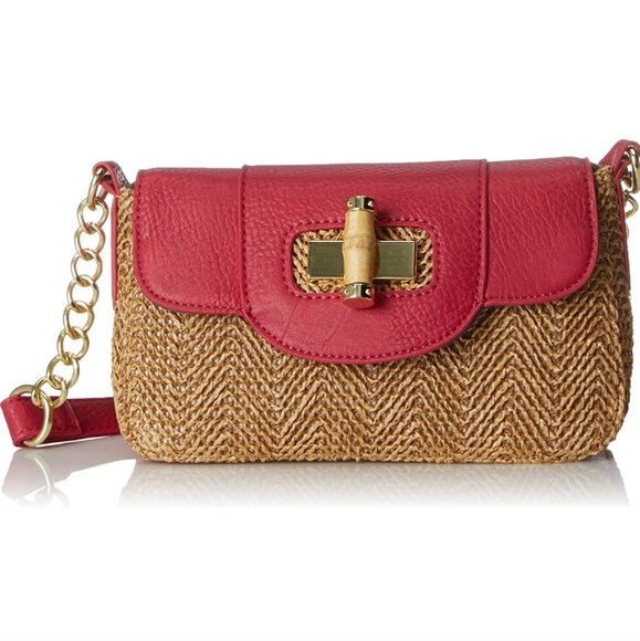 Olivia + Joy Handbags - Olivia and Joy Janice Shoulder Bag Tan Straw/Fushcia